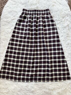 Vintage LL Bean cotton flannel plaid midi skirt elastic waist pull on size small